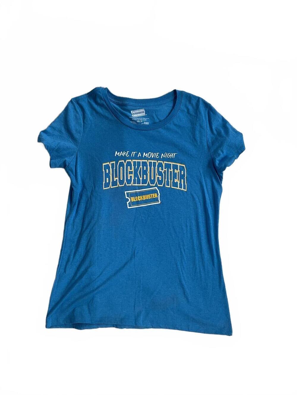 Blockbuster Video Retro Graphic Tee Blue Heather 90s Y2K Movie Night Shirt Small